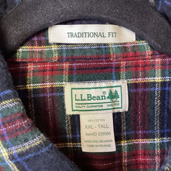 LL Bean Shirt 2XL Tall Windowpane Plaid Black Red Flannel Button Down Outdoor - Picture 3 of 7
